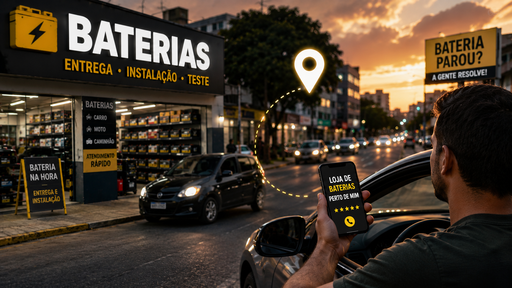Loja de bateria automotiva preparada para atender motoristas próximos com entrega e instalação na região.