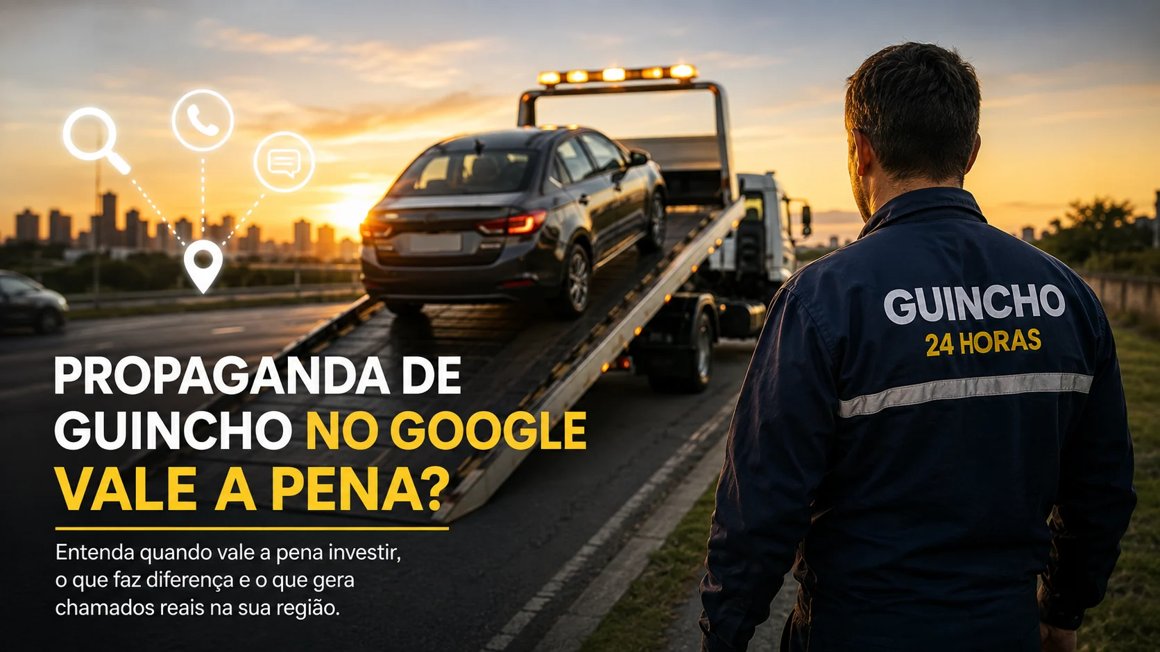 Empresa de guincho recebendo chamada de cliente após aparecer para procura local no Google.