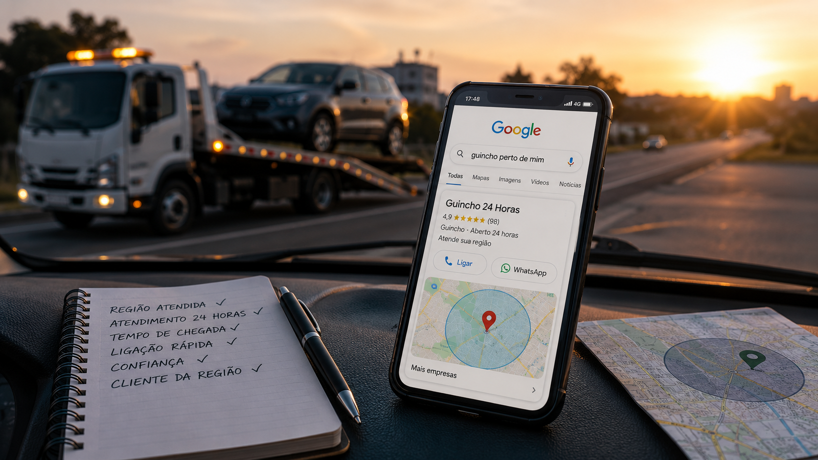 Propaganda de guincho no Google para atrair clientes próximos da região.